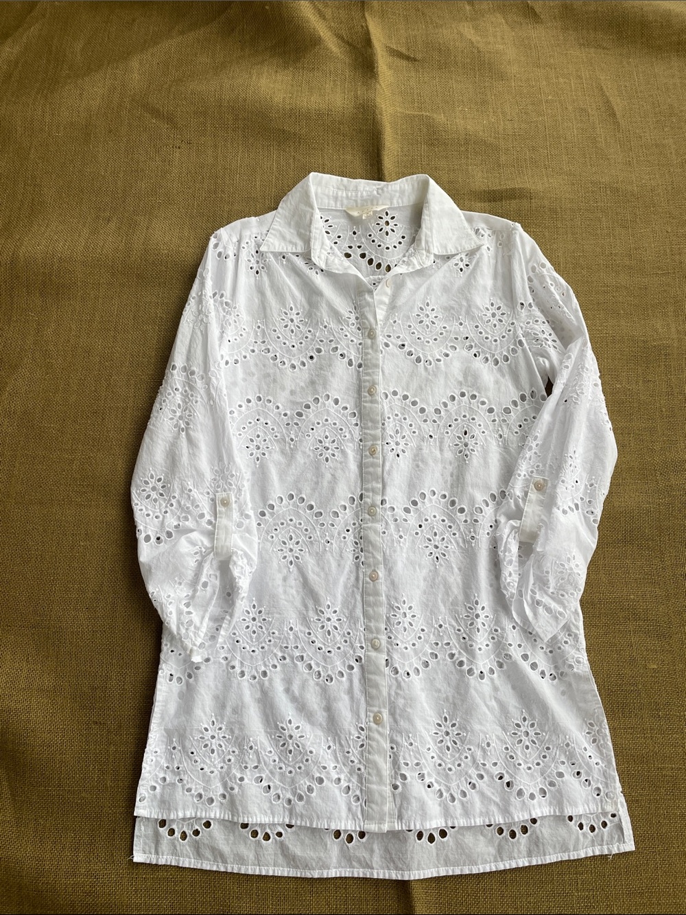 Adiva Women's Lace Eyelet Cotton Long Sleeve Button Down Top